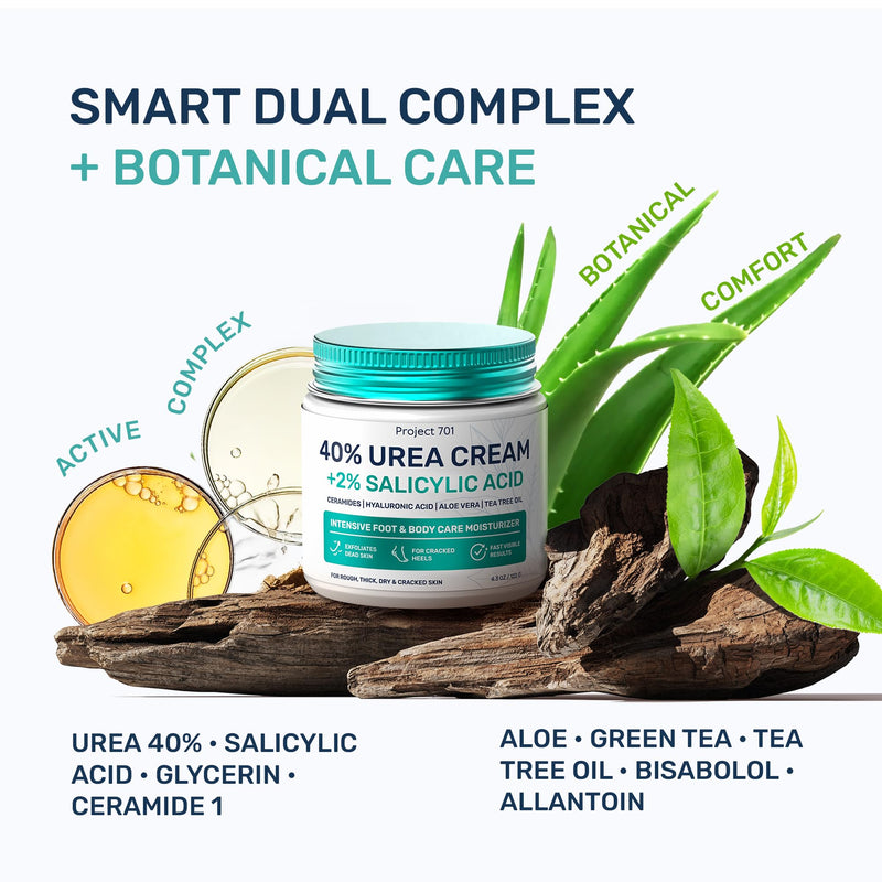 Urea Cream 40 Percent for Feet Maximum Strength, Callus Remover Foot Cream, Dry Cracked Heels Exfoliating Lotion with Salicylic Acid, Ceramides, Tea Tree Oil – Women and Men, 4.3 oz