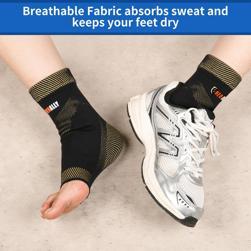 NeoAlly Copper Ankle Support Brace Compression Sleeve with Silicone Gel Reduce Foot Swelling Pain Relief from Plantar Fasciitis and Achilles Tendon (Small - 1 Pair) Small - BeesActive Australia