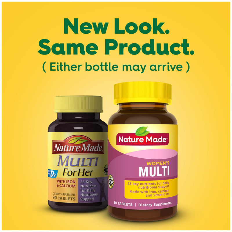Nature Made Women's Multivitamin Tablets, 90 Count for Daily Nutritional Support† (Packaging May Vary)