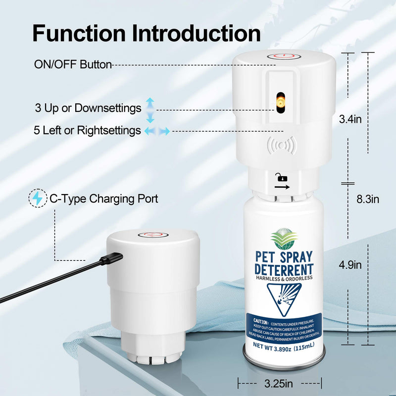 Cat Spray Deterrent System, Automatic Cat Deterrent Spray, Motion Activated Pet Deterrent Spray System for Cats & Dogs Odorless Pet Deterrent, Friendly & Safe Up to 3 Feet Away White White-1