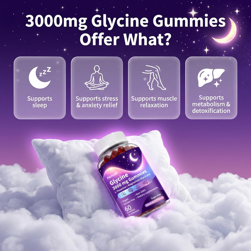 (2 Pack) Glycine Gummies, Glycine 3g With L-theanine & Magnesium Glycinate, Glycine Supplements for Sleep, Detox, Relax, Nerve Support, High Absorption, Sugar Free, Vegan, Non-GMO, Mixed Berry Flavor 60 Count (Pack of 2)