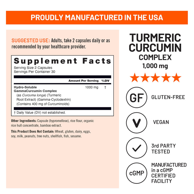 NatureWise Extra Strength Turmeric Curcumin 1000mg with Hydro-Soluble Technology for Ultra Absorption - 400mg Curcuminoids for Immune Support - Vegan, Non-GMO, 60 Capsules[30-Day Supply]
