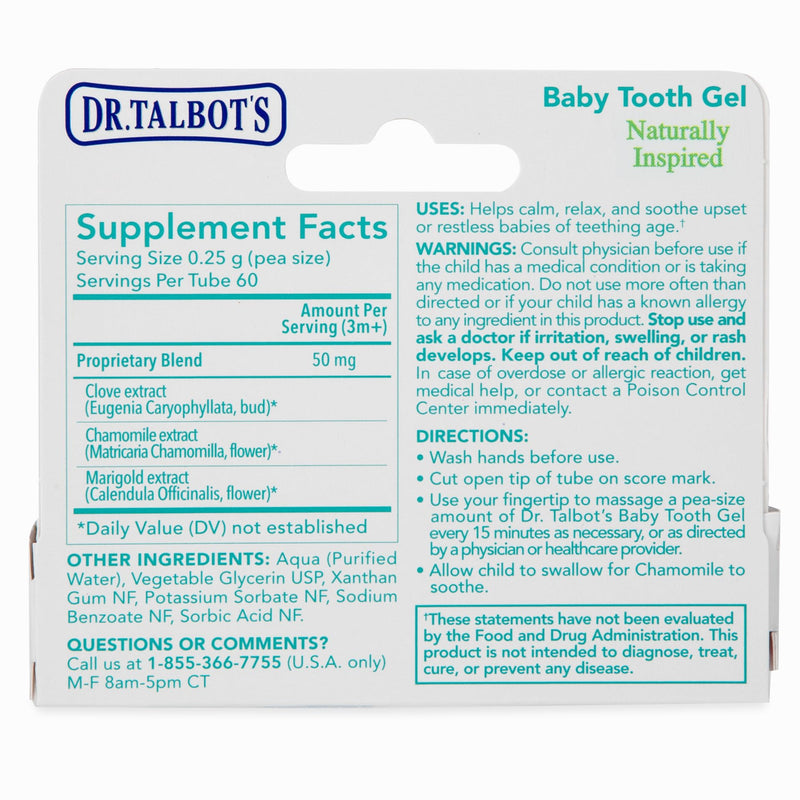 Dr. Talbot's Baby Tooth Gel for Sore Gums, Naturally Inspired, .53 Oz, Benzocaine Free, Belladonna Free Day Time 0.53 Ounce (Pack of 1) - BeesActive Australia