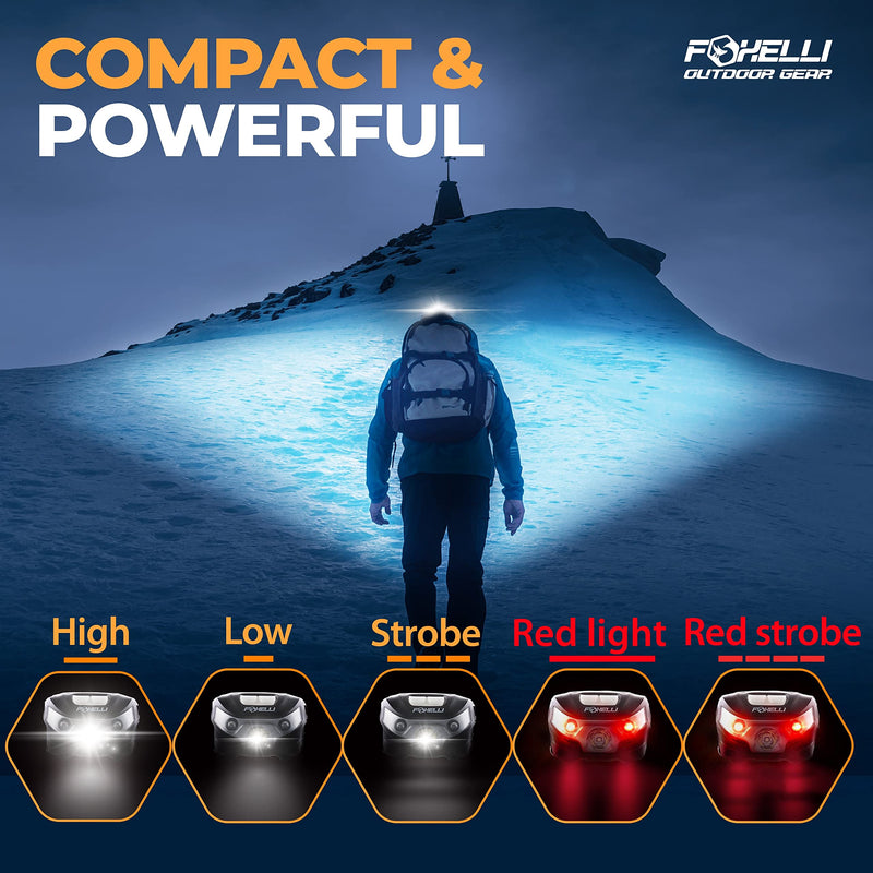 Foxelli Rechargeable Headlamp Bundle of 2 – Yellow & Forest: Super Bright LED Head Lamps, Lightweight & Comfortable for Running, Camping, Hiking & Work