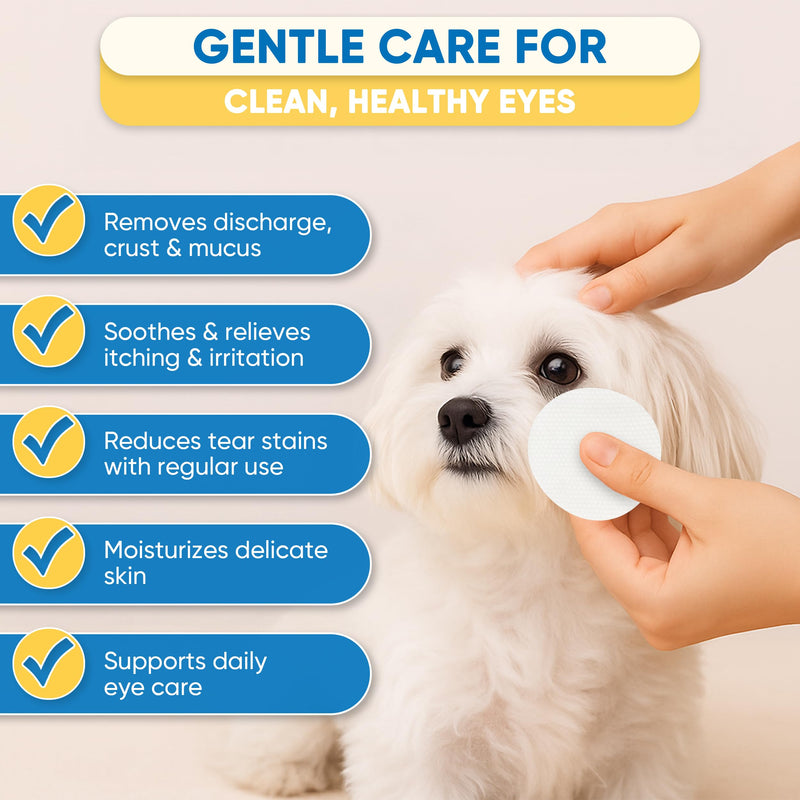 Pet Eye Wipes for Dogs & Cats – Extra-Large Textured Pads Remove Discharge, Crust & Tear Stains – Hypoallergenic Cleaner for Eyes, Wrinkles & Face – Soothing Witch Hazel & Chamomile Formula – 120ct Dog Eye Wipes(120Ct,Pack of 1)