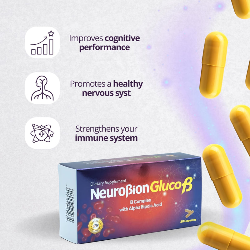 Neurobion Gluco B con Acido Alfa Lipoico Dietary Supplement B Complex with Alpha Lipoic Acid, Complejo B 30 Capsule