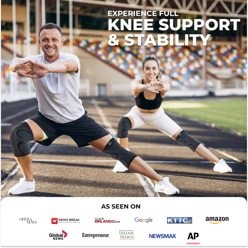 Modvel Compression Knee Brace for Women & Men - 2 Pack Knee Brace for Running Knee Pain, Knee Support Compression Sleeve, Workout Sports Knee Braces for Meniscus Tear ACL & Arthritis Pain Relief A Black Large