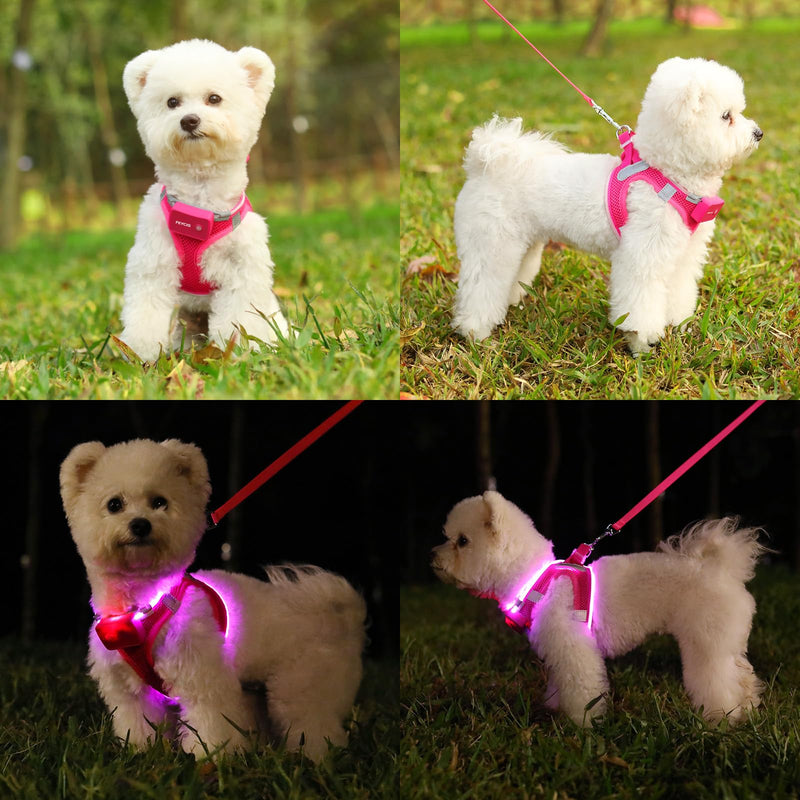 Light Up Dog Harness,Step in Dog Harness for Small Medium Sized Dog,No Pull Reflective Dog Vest Harness 360° High Visibility,LED Pink Dog Harness Rechargeable for Night Walking XS - BeesActive Australia