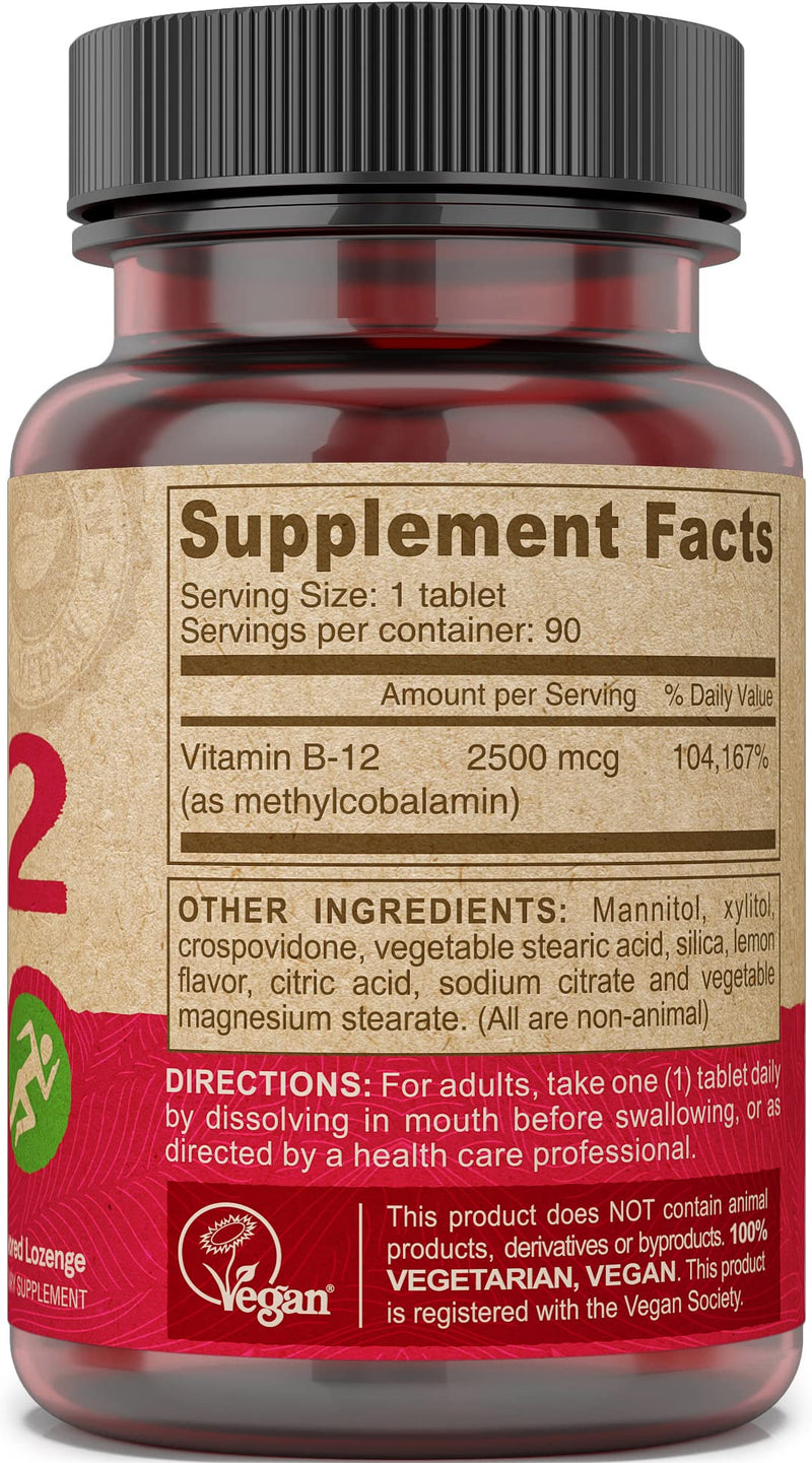 DEVA Nutrition Vegan Sublingual Fast Dissolve B-12 Tablets, 2500 mcg, 90 Count 90 Count (Pack of 1)
