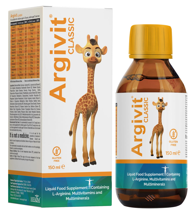 Argivit Classic Multivitamin Syrup, L-Arginine with 18 Vitamins and Minerals, Immune and Energy Support, 150 ml, Orange and Vanilla