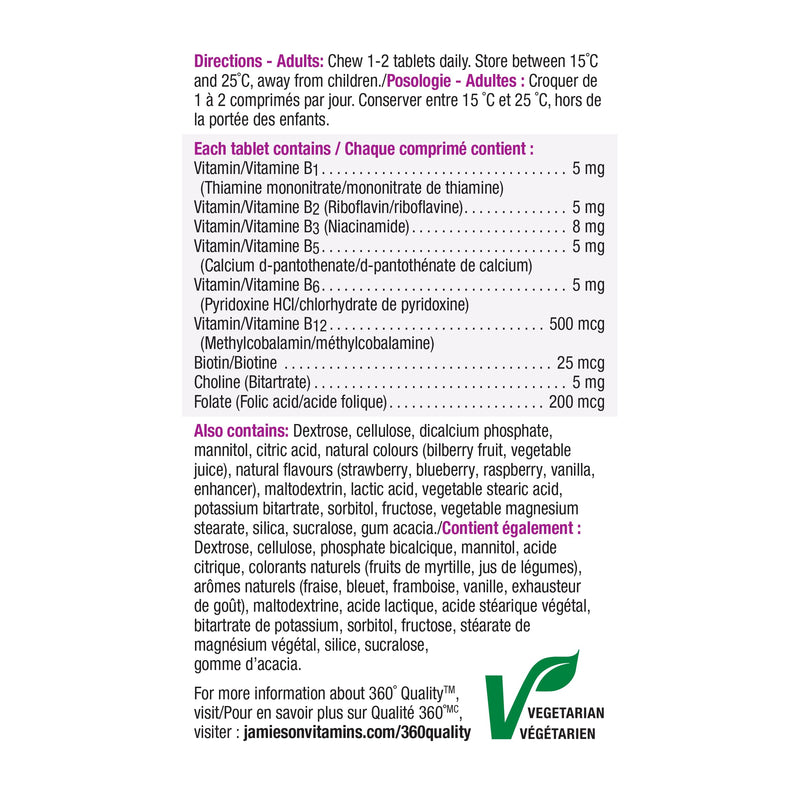 Jamieson Delicious Chewable Formula B Complex Berry Bliss 90 Tablets