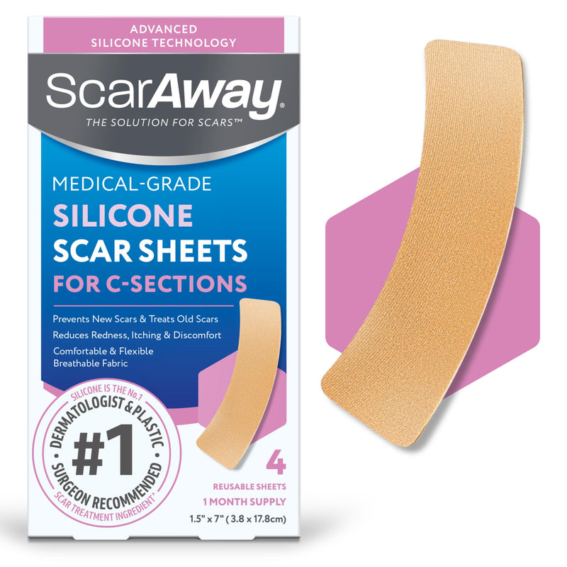 ScarAway Advanced Silicone Scar Sheets for C-Section, Reusable Strips (1.5” x 7”) for Hypertrophic and Keloid Scars from C-Section & Other Surgeries, 4 Sheets - BeesActive Australia