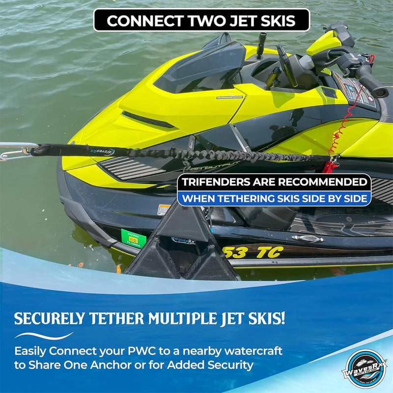 WAVESRX DockingPal - Premium Flat Bungee Dock Lines for Boats I Elastic Boat Dock Rope with Stainless Steel Carabiners | Stretches from 3' to 5' | Absorbs Shocks Prevent Damage to Jet Ski & PWC Black - 3ft - BeesActive Australia