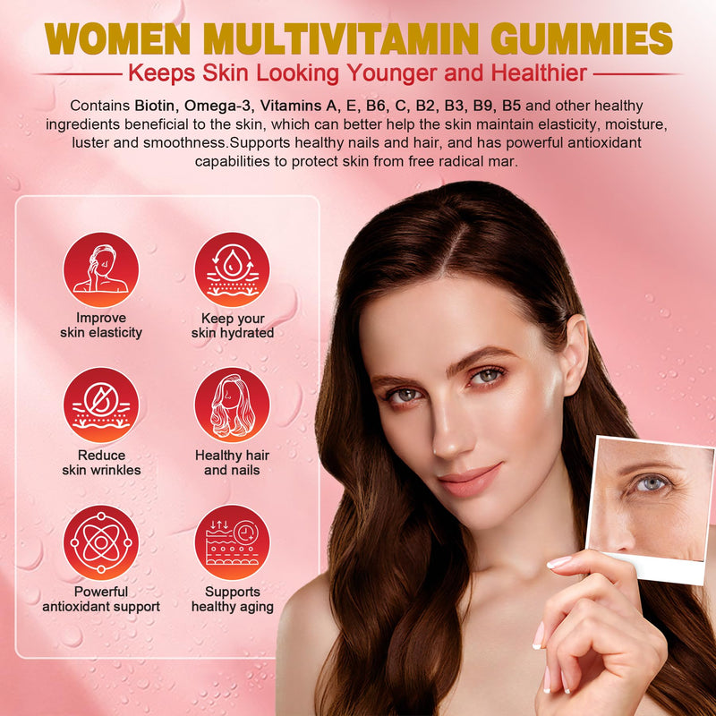 Women's Multivitamin Gummies-Methylated Multivitamin for Women with Omega-3 | Magnesium,Calcium, Enzymes,Probiotic & Antioxidant Blend to Support Overall Health, Immunity, Hair, Nails & Skin Health-2Pack 60 Count (Pack of 2)