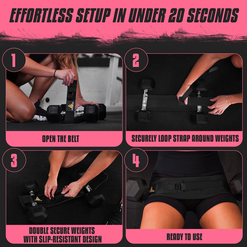 Exercise Hip Thrust Belt for Weights, Glute Workout Equipment, Adjustable Hip Thrust Belt for Dumbbells, Glute Trainer for Home Workouts with Extra Padding, Booty Builder Black