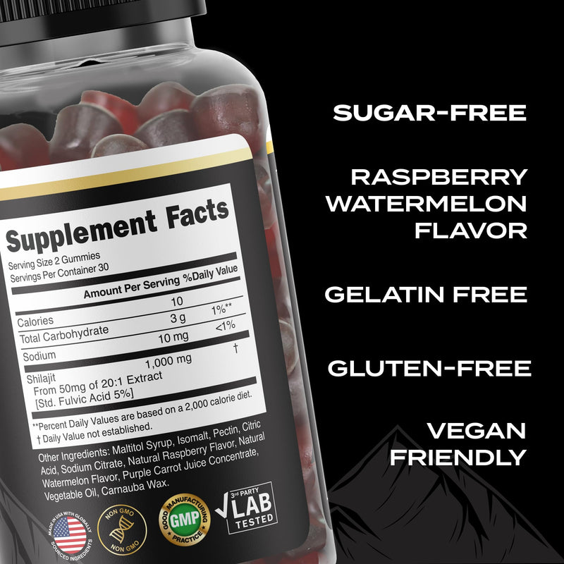 Pure Himalayan Organic Shilajit Gummies for Men & Women, Sugar-Free Shilajit Supplement, 85+ Trace Minerals & Fulvic Acid - Improve Congitive & Mood, Immunity and Energy, 60 Gummies - BeesActive Australia