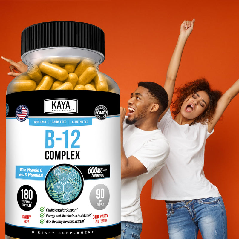 Kaya Naturals B-12 Complex Multivitamin for Women & Men, 180 Count | Energy and Metabolism Booster, With Biotin, Choline, Inositol, Folate and Vitamin C 180 Count (Pack of 1)