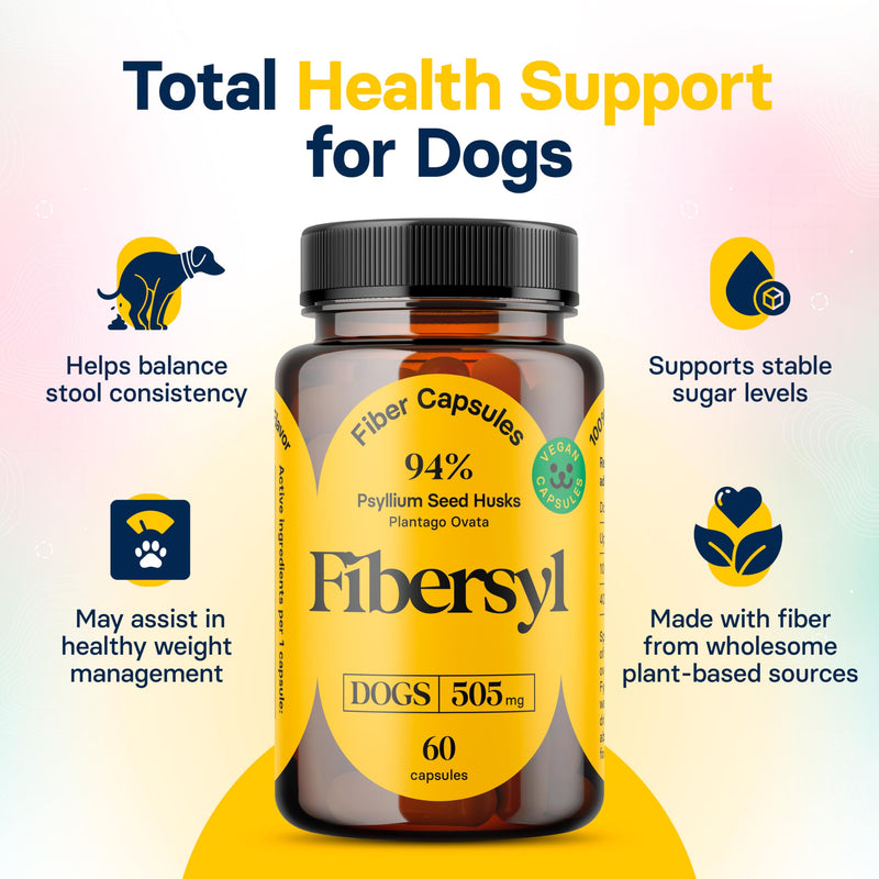 FiberSyl Prebiotics for Dogs Digestive Health - Dog Fiber Supplements for Constipation Relief & Support - Psyllium Husk Seed for Dog' Digestion Problems - Dog Stool Hardener - 60 Capsules