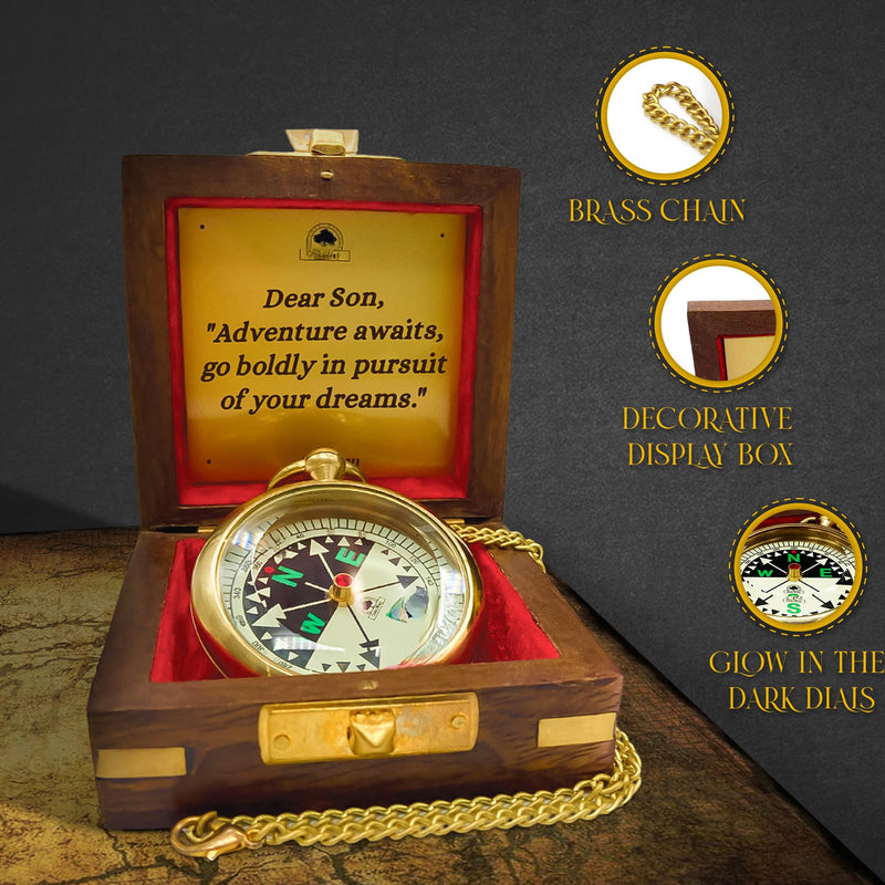 The Dream Chaser Compass - Go Confidently -2026 Unique Graduation Gifts for Him, College, High School, Cool Birthday Gift Idea for Son, Boys, Motivational Greeting Card Included Dream Chaser - Dear Son