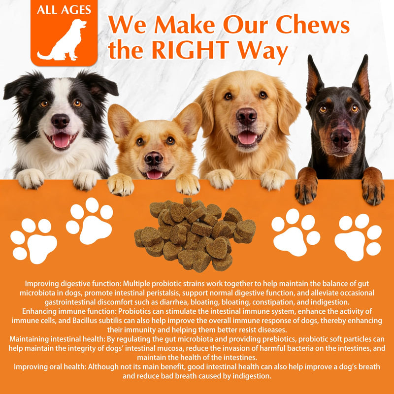 120 Chews Probiotics for Dogs with Digestive Enzymes for Gut Health, Gut Digestive Health Probiotic Chews Immune & Bowel,Functional Dog Supplement Chew for Pet Immune (300g)