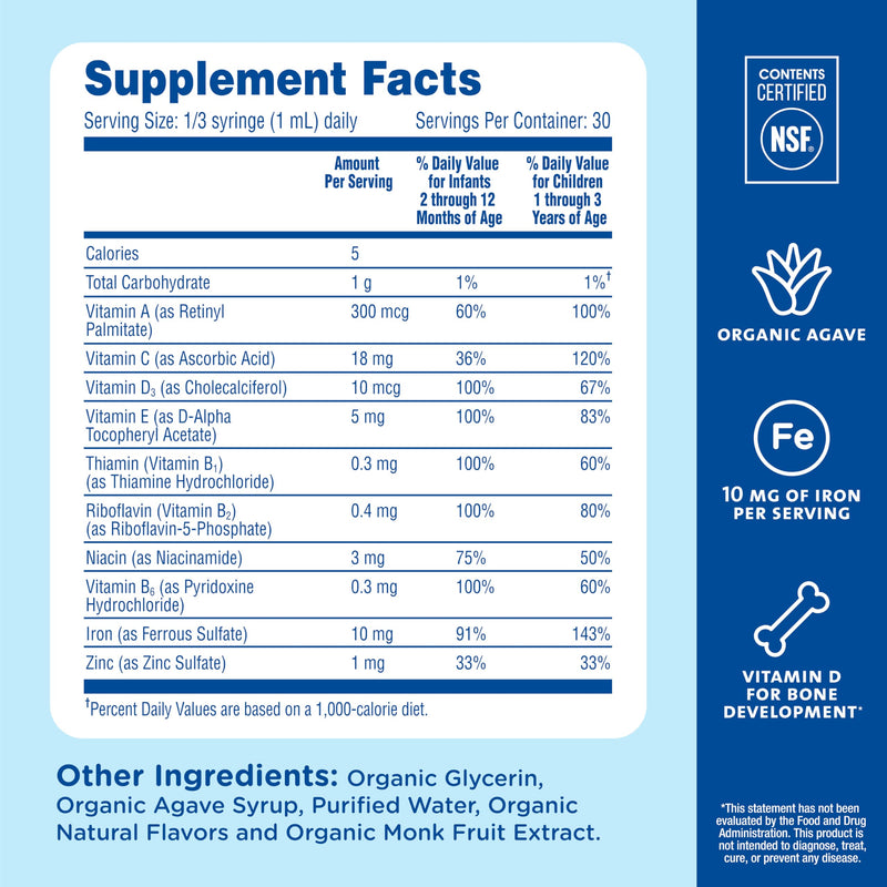 Mommy's Bliss Baby Multivitamin + Iron, Daily Essential Baby Vitamins for Immune Support, Healthy Growth & Bone Development, Age 2 Months+, 30 ml