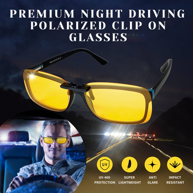 BLUE CUT Clip on Polarized Night Vision, Driving Sunglasses UV 400 Blocker To Wear Over Prescription Glasses Yellow-2pack - BeesActive Australia