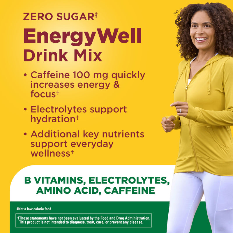 Nature Made Zero Sugar EnergyWell Drink Mix Packets, 12 Count | Caffeine, B Vitamins and Electrolytes Powder, Energy & Hydration Support, 12 Sugar Free Drink Mix Packets, 12 Day Supply