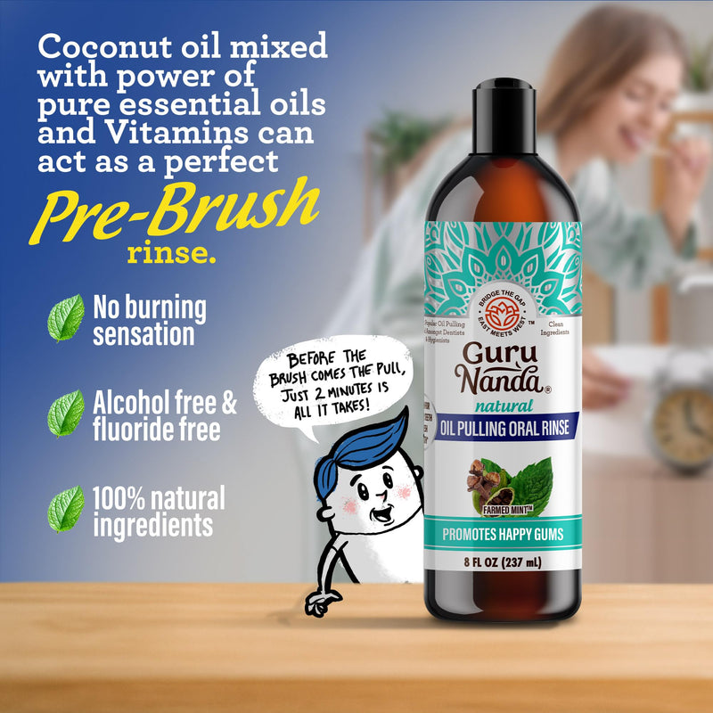 GuruNanda Gentle Cleanse Oral Care Kit – MCT & CocoMint Oil Pulling Mouthwash for Natural Oral Hygiene, Happy Gums & Long Lasting Fresh Breath