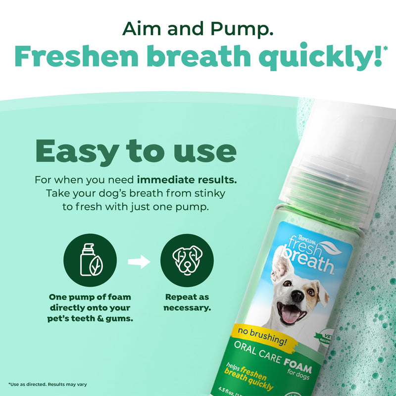 TropiClean Fresh Breath Foam for Dogs & Cats | Cat & Dog Dental Foam| Dog Breath Freshener Foam| Oral Care for Dogs & Cats | Made in The USA | 4.5 oz﻿ - BeesActive Australia