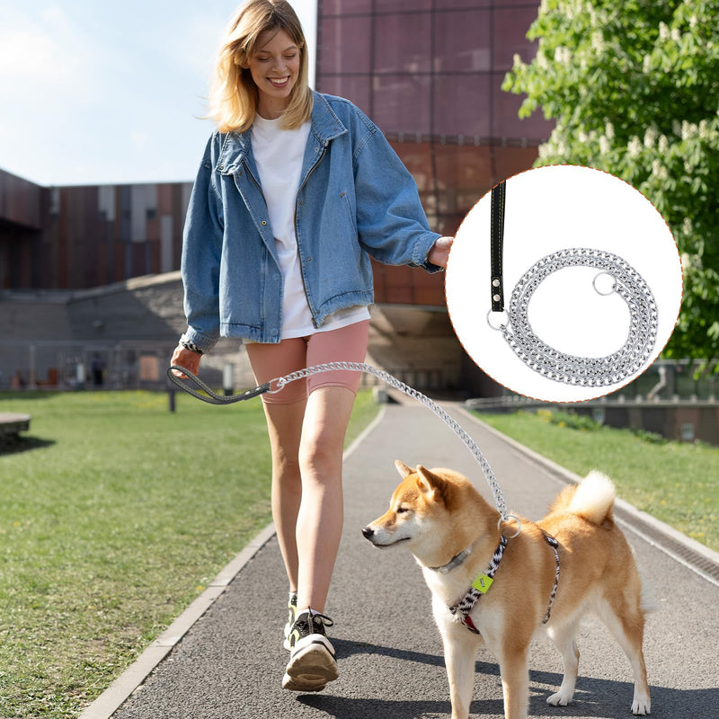 Heavy Duty Stainless Steel Dog Chain Leash 5 FTx3 mm Anti-Bite Dog Leash with Soft Padded Handle Chew Proof Cuban Link Metal Dog Leashes for Large & Medium Size Dogs (0-80 lbs) - BeesActive Australia