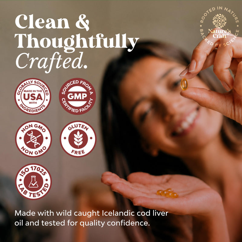 Cod Liver Oil Capsules, Omega 3 Fish Oil, 120-Day Supply, 240 Mini Softgels | 1,000 mg per 2-softgel serving with 240 mg total omega-3s, EPA & DHA, vitamins A & D3, from wild-caught Icelandic cod 240 count (Pack of 1)