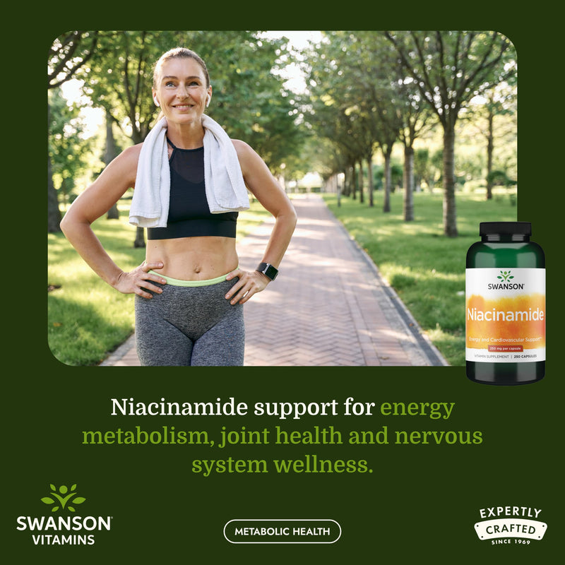 Swanson Niacinamide Vitamin B3 Supplement, 250 mg, 250 Capsules | For Heart-Health-Conscious Adults, Versatile Vitamin B3 Supporting Joint Health, Heart Health, and Carbohydrate Metabolism 250 Count (Pack of 1)
