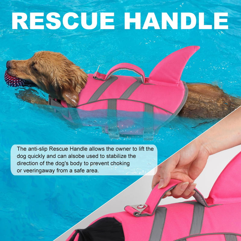 Doglay Dog Shark Life Jacke,Superior Buoyancy Dog Life Vest with Rescue Handle Reflective Stripes & Shark Fin, Ripstop Pet Preserver Swim Vest for Small Medium Large Dogs Pink - BeesActive Australia