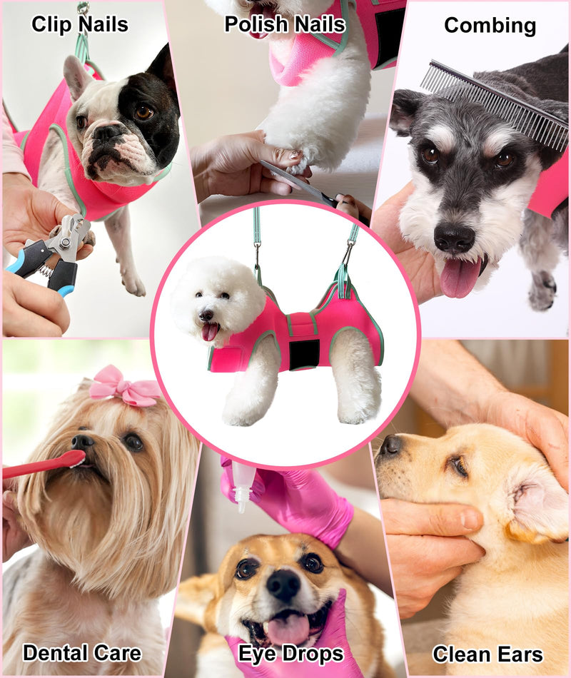 Kkiimatt Dog Grooming Hammock,XS Pink Hanging Harness Holder for Nail Clipping/Trimming,Grooming Sling Hanger with Thick Fabric Neck Support,Strap Restraint for Claw Care X-Small 8-14 LB/Pink