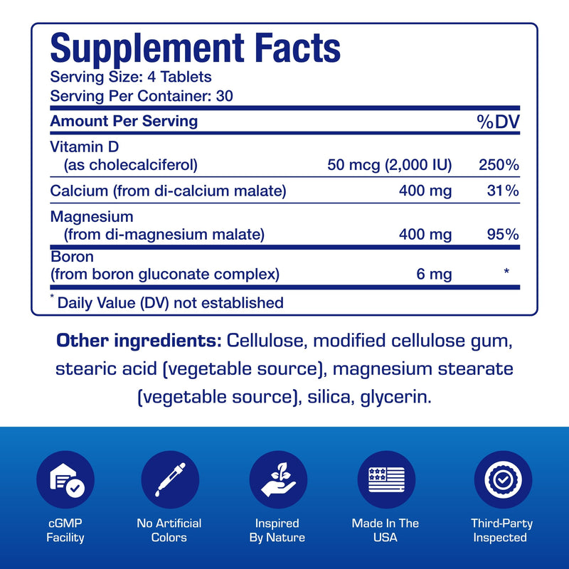 Calcium Magnesium D3 Bone Supplement for Women - Clinical Bone Strength Supplement with Magnesium Calcium Vitamin D3 & Boron Complex for Bone Maintenance - 120 Count Nutra Cal 1:1