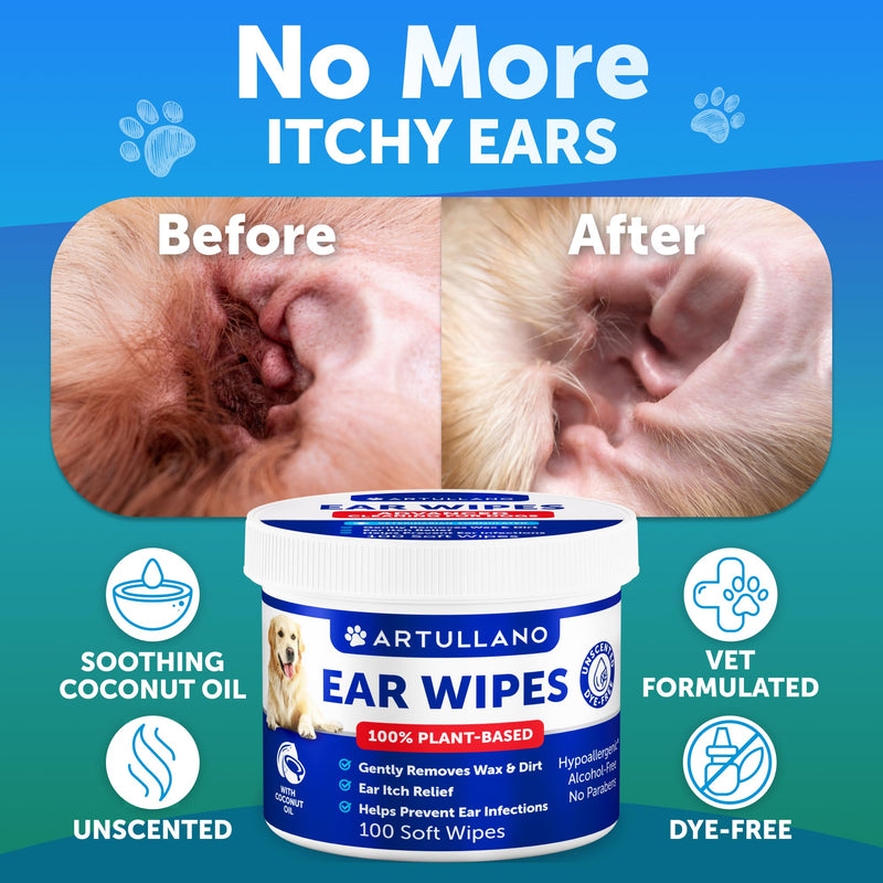 Artullano Canine Ear Wipes - Dog Ear Cleanser - Wipes for Dogs Health Support - Vet Developed