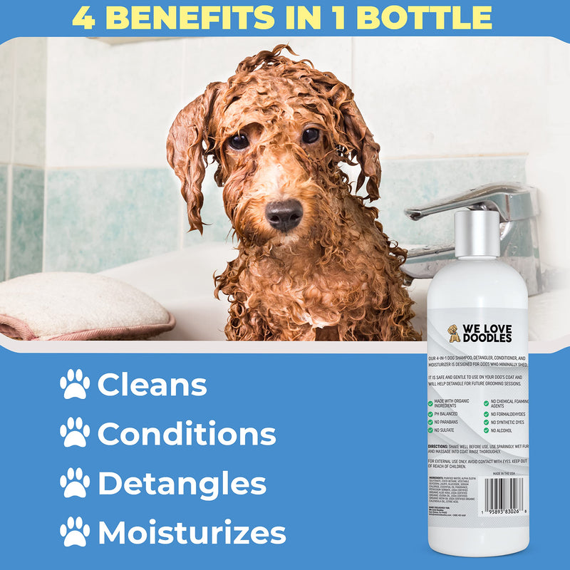 We Love Doodles 4-in-1 Lavender Shampoo & Dog Detangler Spray ((Ocean Breeze) Bundle - Shampoo, Conditioner, and Detangler & Detangler Spray Kit - Grooming & Tangle Remover - Made in USA - PawsPlanet Australia