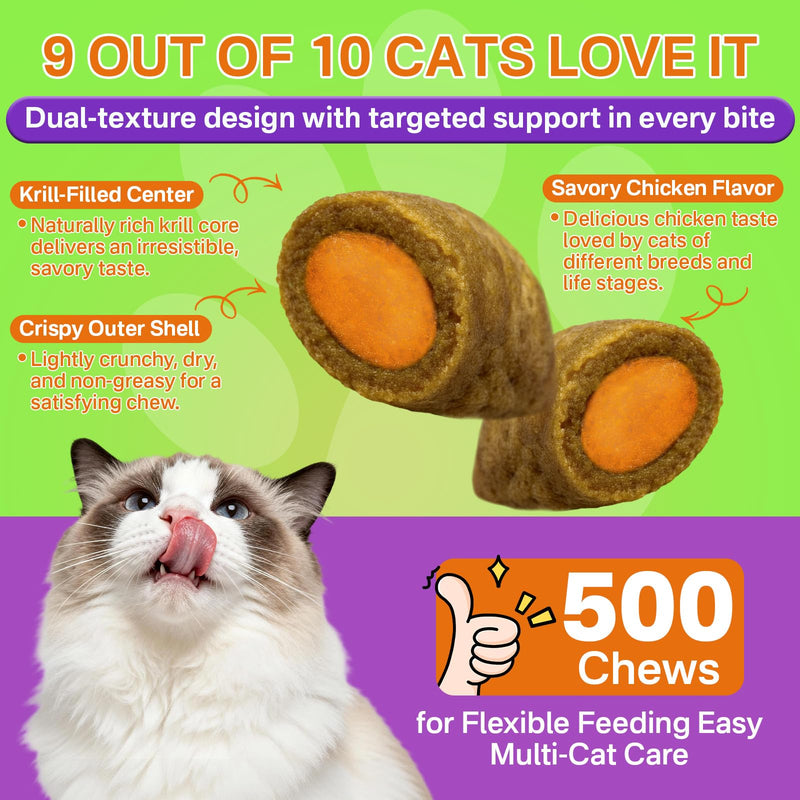 Puyrzoe Flea & Tick Support + Probiotics + Skin & Coat Chews for Cats – Flea Support, Gut Health & Coat Shine – 500 + 500 Chews with Omega-3-6-9, Vitamins & 6-Strain Probiotics, Chicken Flavor