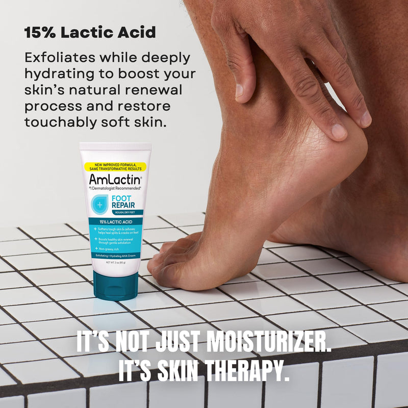AmLactin Foot Repair Cream - Therapeutic Foot Cream for Dry Cracked Heels and Feet - Callus Softener - No-Scrub Exfoliator and Moisturizer with 15% Lactic Acid AHA - 3 oz (Packaging May Vary) - BeesActive Australia