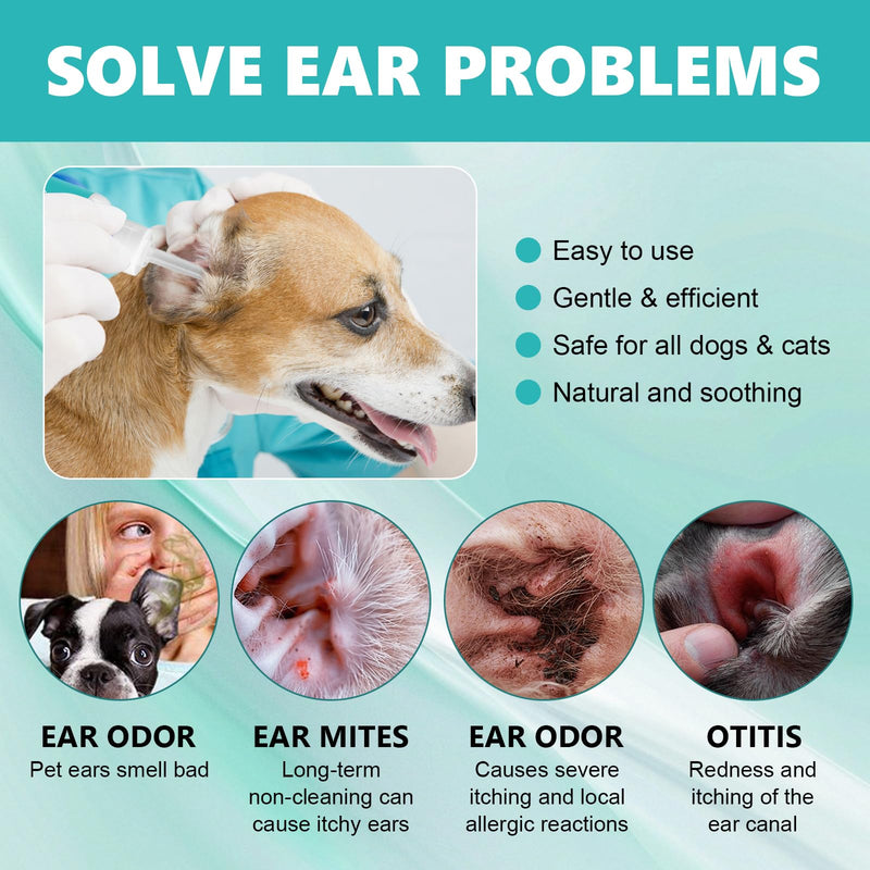 MADGININE 2Pcs 120ml Dog Ear Drops Dog Ear Infection Treatment Dog Ear Drops for Infection Ear Mite Treatment for Dogs Cats for Relieving Itching & Built-Up Wax Alcohol-Free for Puppy Cats And Dogs