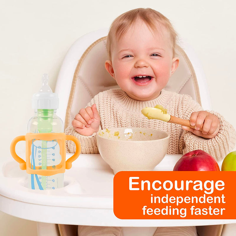 (3-Pack) Bottle Handles for Dr Brown Baby Bottles with Easy Grip Handles to Hold Their Own Bottle - BPA-Free Soft Silicone (White Pink Orange) White Pink Orange Style A - BeesActive Australia