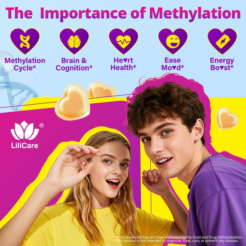 L-MethylFolate 15mg 7.5mg & B12 1000 mcg Gummies, Methylated B Complex + TMG, Magnesium, Choline - Active 5-MTHF(B9) + Methyl B12, B6, Multivitamin - Support Methylation, Cognition, Mood, Sugar Free 60 Count (Pack of 1)
