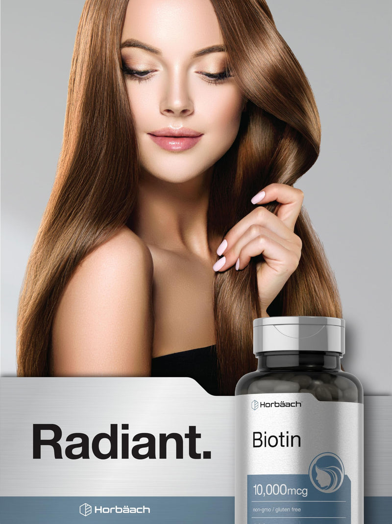 Horbäach Biotin 10000 mcg | 200 Softgels with Vitamin B7 | Beauty Formula Supplement | Non-GMO & Gluten Free