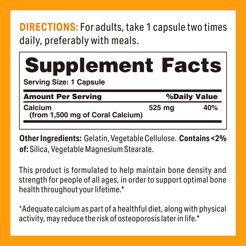 Vitamin World Coral Calcium 1500 mg, 120 Capsules | Mineral Supplement, Gluten Free