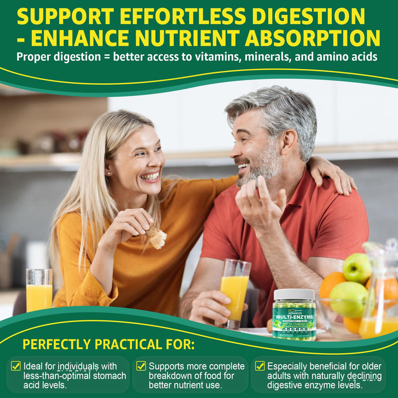 2Pack Digestive Enzymes Gummies for Women & Men, Multi-Enzymes with 90Billion CFU Probiotics and Prebiotics & Postbiotic, Vegetable & Fruit Fiber Blend, Super Enzymes for Digestive & Gut Health,Immune 60 Count (Pack of 2)