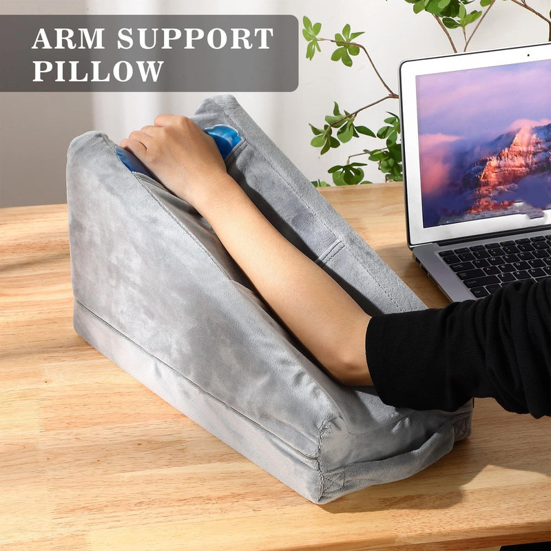 Buryeah Arm Elevation Pillow with 2 Pockets, Soft Ergonomic Support Pillow for Elbow Rest Wedge Broken Arm Gifts with High Density Foam for Recovery Sleeping(Gray) Gray - BeesActive Australia