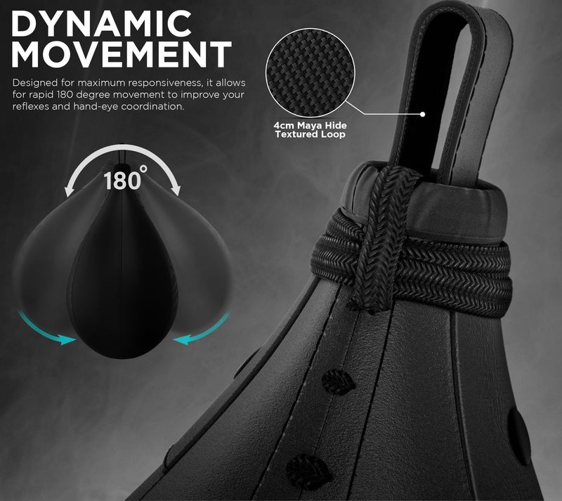 RDX Speed Bag Boxing Ball, Maya Hide Leather Dodge Striking Target with Additional Bladder, MMA Muay Thai Punching Workout Kicking Martial Arts Training Home Gym Exercise Speedball BLACK GOLDEN Speed Bag with Swivel