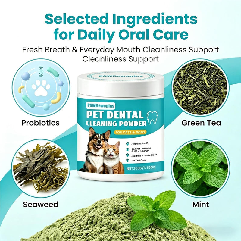 Pet Dental Cleaning Powder for Dogs & Cats – Probiotic Dental Powder for Fresh Breath, Plaque & Tartar Support – Daily Oral Care for Small Medium Large Dogs & Cats