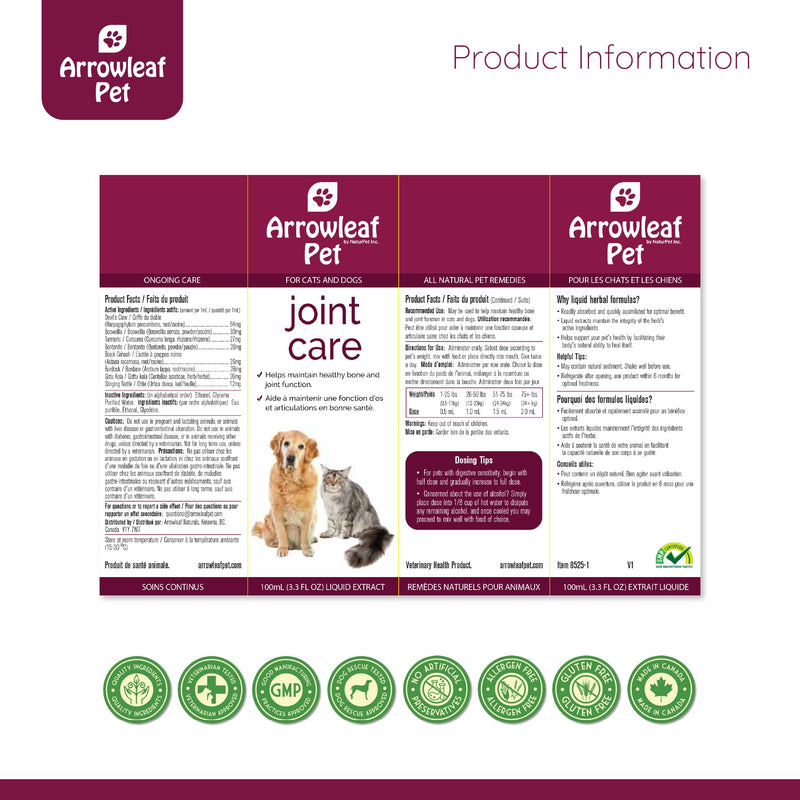 Joint Care by NaturPet Inc for Dogs and Cats | Contains Turmeric | Mobility | 100mL Herbal Tincture