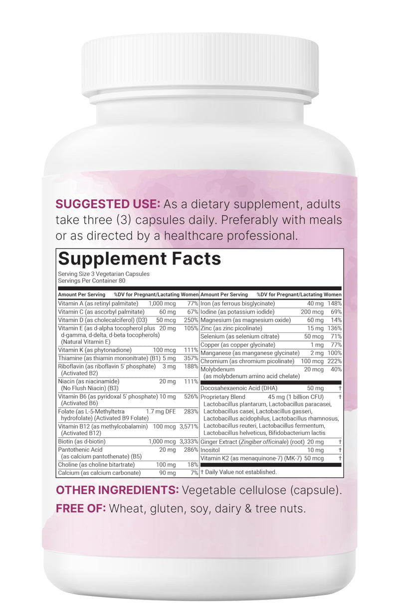 Micro Ingredients Prenatal Vitamins for Women | 38-in-1 with Folate, DHA, Choline, Iron, Probiotics, Inositol, & Vitamin C, D, B Complex | No Fillers | 240 Veggie Capsules